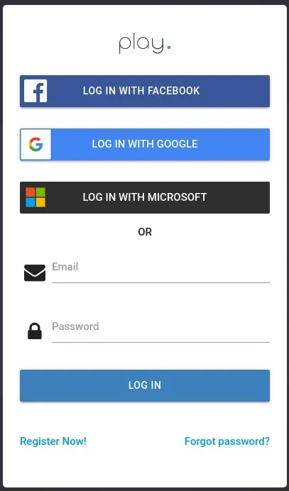 Play Digital Signage’i registreerumisleht nupuga Log in with Microsoft