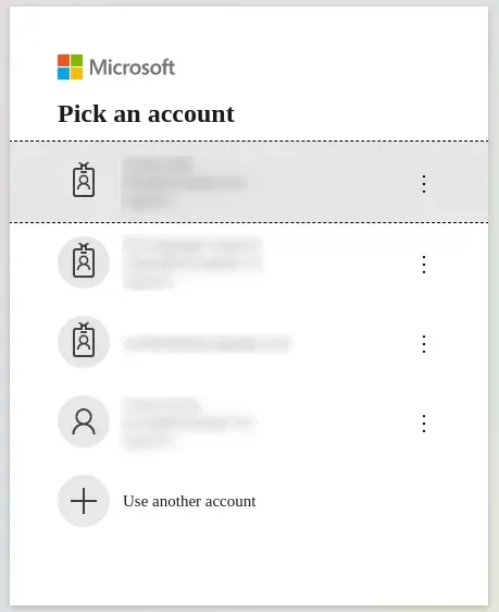 Microsofti kontovalija töökonto valimiseks
