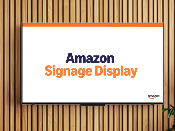 Amazon Signage Display, mille ekraanil on Amazoni logo